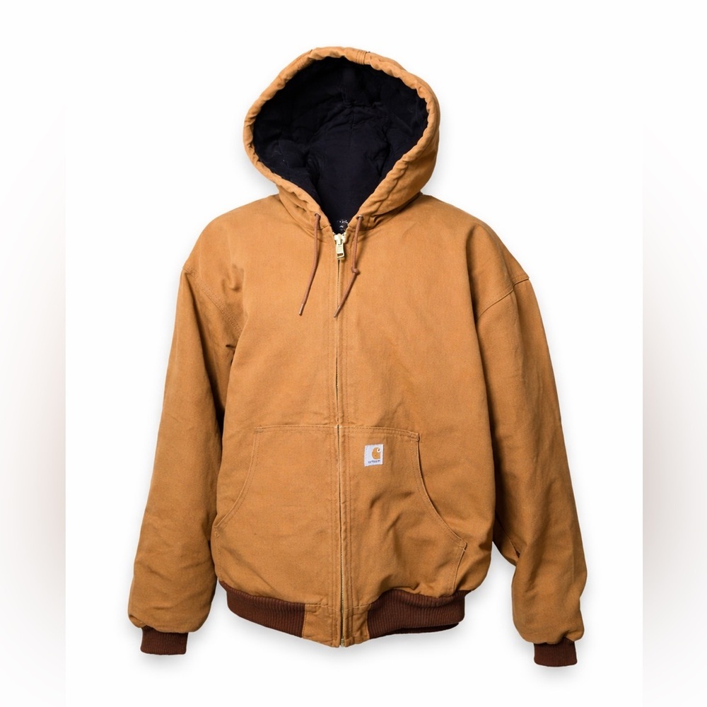 Carhartt USA Duck Active Jacket 2XL Brown Distressed Workwear Hooded